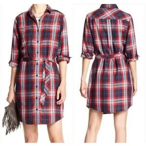 Banana Republic Plaid Shirt Dress Button Front Roll Tab Sleeve Womens Size 6 New